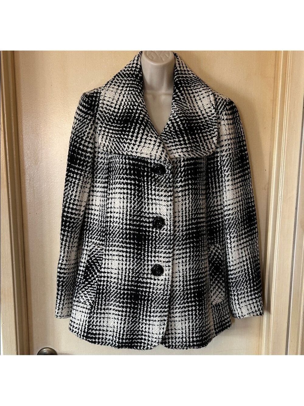Gallery Black and White Houndstooth Jacket with Red Lining size S - Picture 1 of 11
